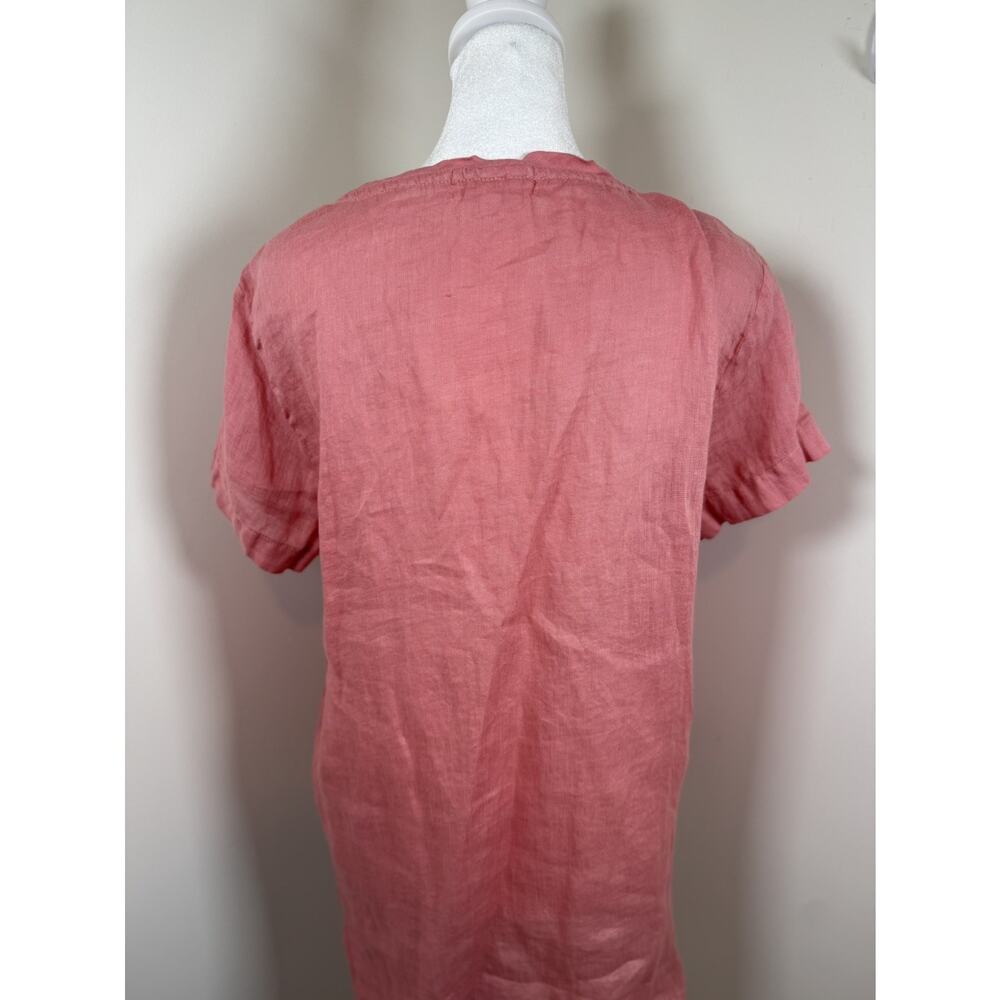 Bella Dahl Linen V Neck Top Peach Short Sleeve Raw Hem Women's M Boho Lagenlook - Picture 6 of 11
